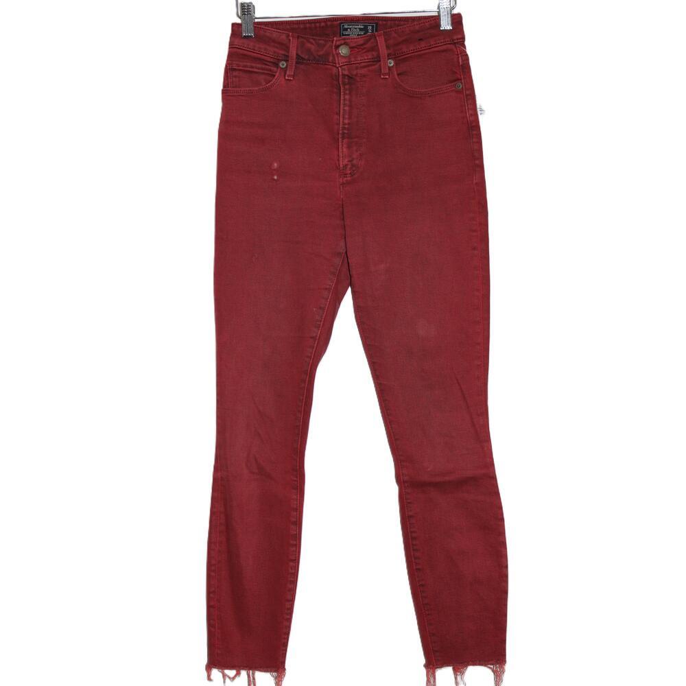 Abercrombie & Fitch Simone High Rise Ankle Burgundy Red Denim Jeans Size 25 0